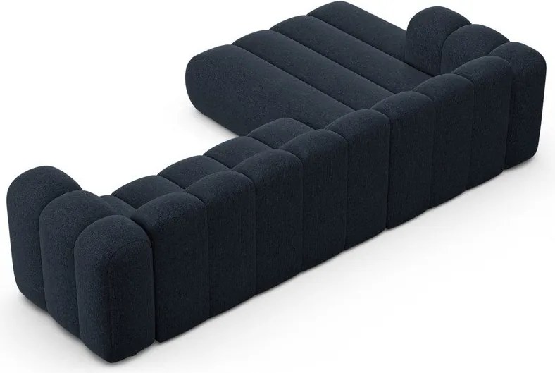 Sötétkék zsenília sarokkanapé (bal oldali-heverő résszel) Lupine – Micadoni