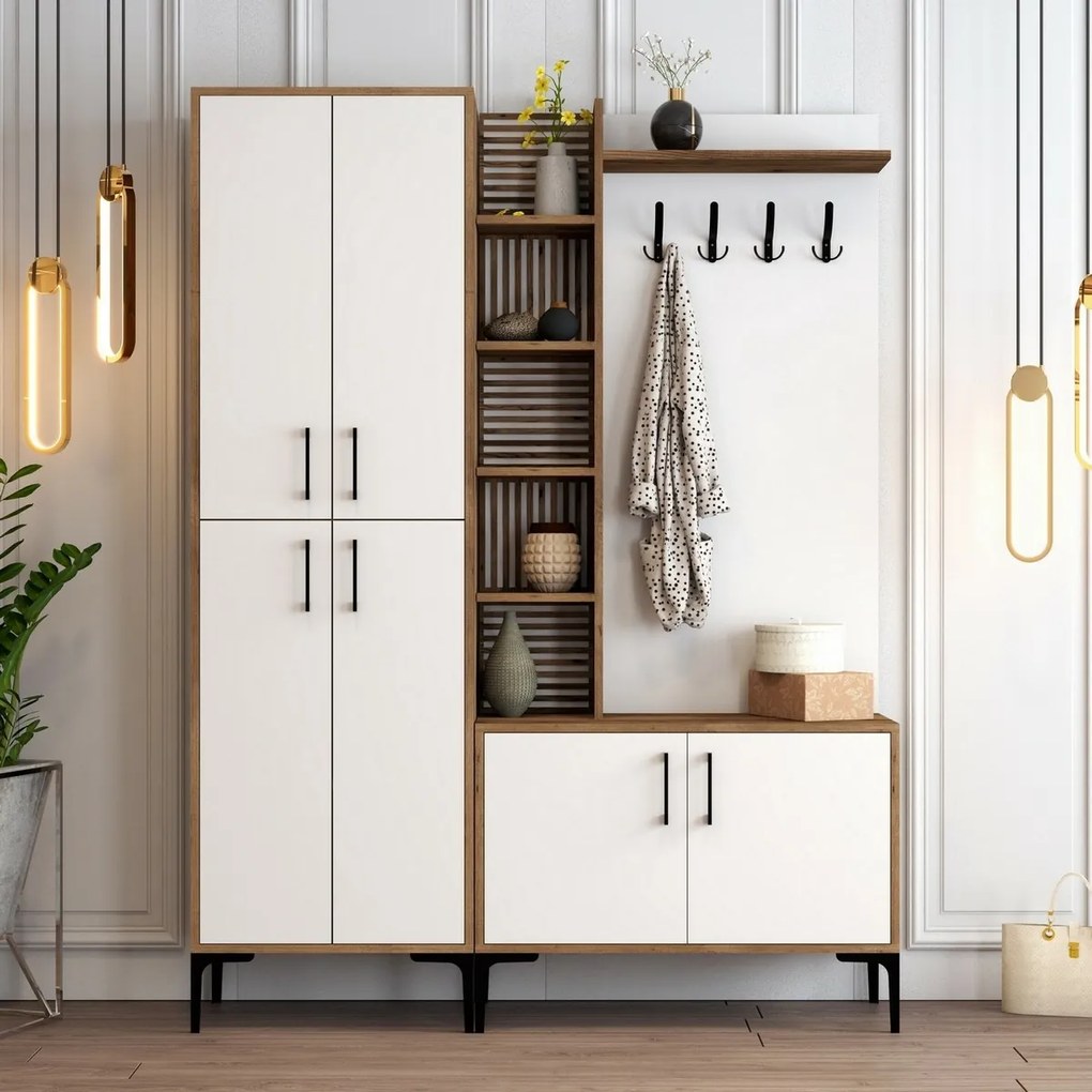 Faliakasztó cipőtartóval, polcokkal és szekrénnyelViyana Walnut and White