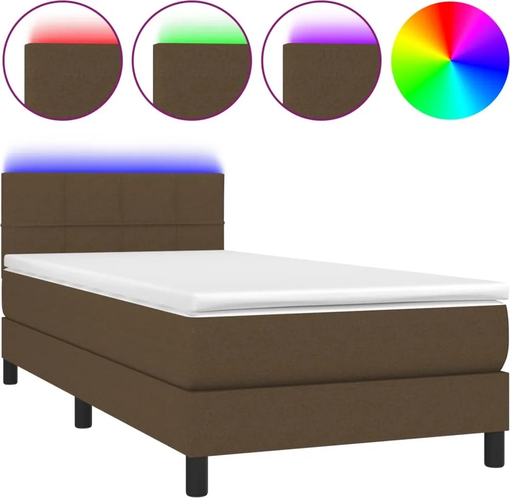 vidaXL barna szövet rugós és LED-es ágy matraccal 100x200 cm