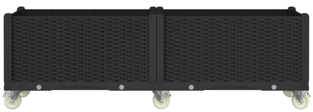 vidaXL fekete polipropilén rácsos kerekes ültetőláda 160 x 50 x 54 cm