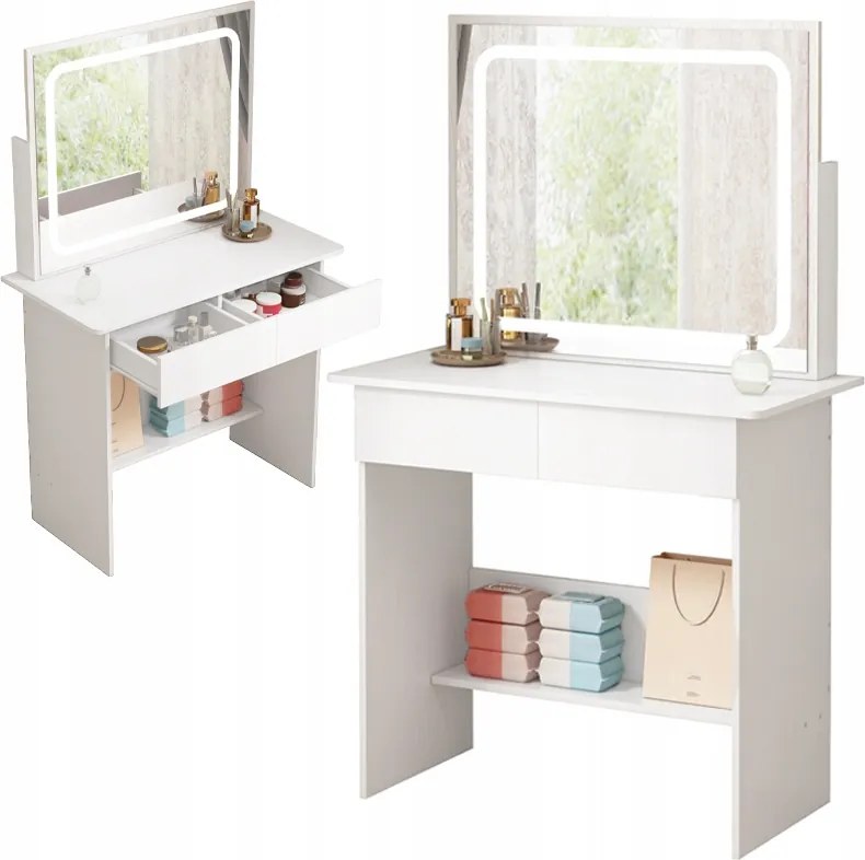 Kozmetikai Smink Fésülködőasztal Led Tükörrel Modern Glamour 90 CM