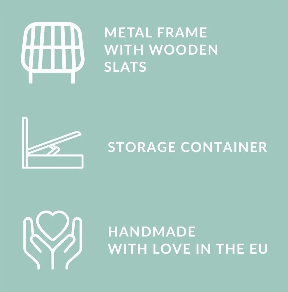 Világoskék kárpitozott ágyneműtartós franciaágy ágyráccsal 180x200 cm Maumere – Maison de Rêve