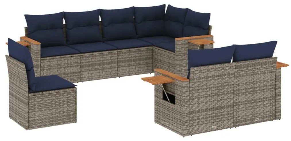 8 részes szürke polyrattan kerti ülőgarnitúra párnával