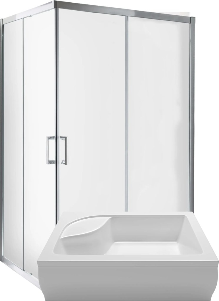 Sarok Tolóajtós Zuhanykabin 120X80 Zuhanytálca Mély Balos Szett