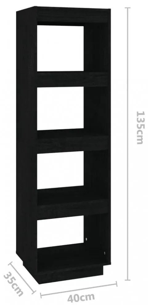 fekete tömör fenyőfa könyvszekrény/térelválasztó 40x35x135 cm