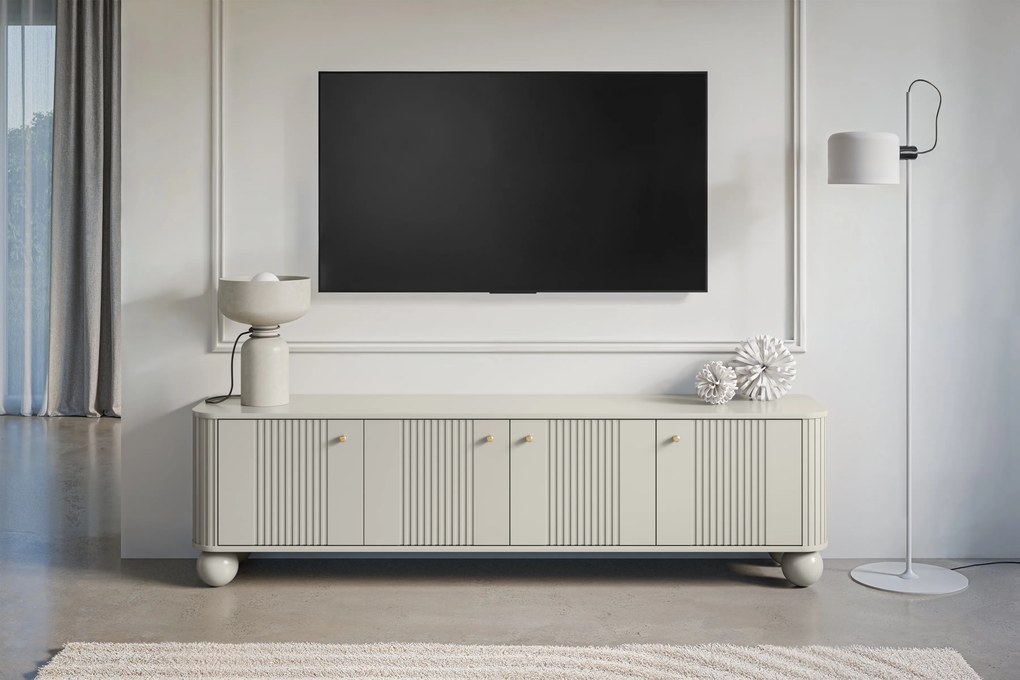 Vesper 4D TV szekrény 187 cm - kasmír / arany fogantyúk / gömb alakú lábak
