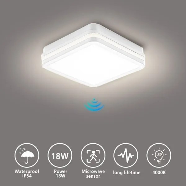 Brilagi - LED kültéri lámpatest érzékelővel BENE LED/18W/230V 22x22 cm fehér IP54