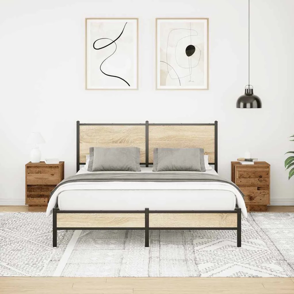 2 db antik fa éjjeliszekrények LED világítással 38x34x50 cm