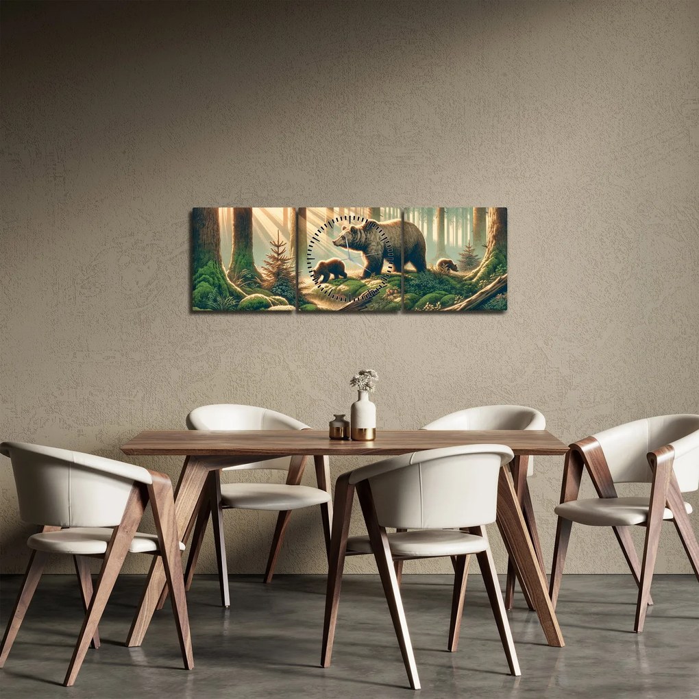 Kép - Medvék az erdőben (órával) (90x30 cm)