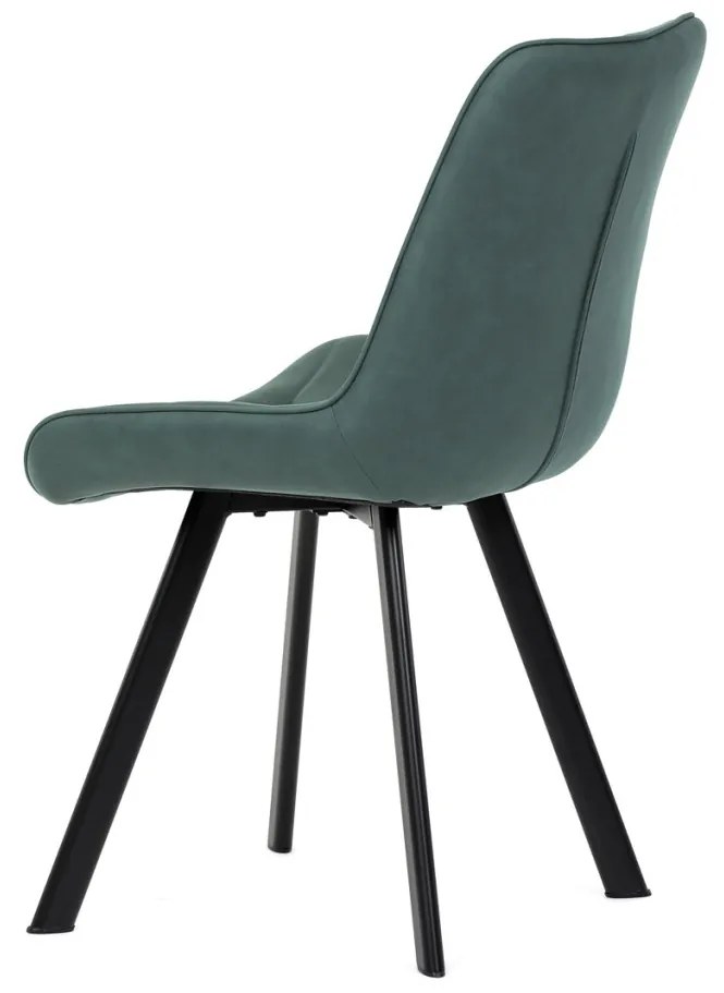 Scaun de sufragerie, tapițerie din material verde, efect piele periată, picioare din metal negru