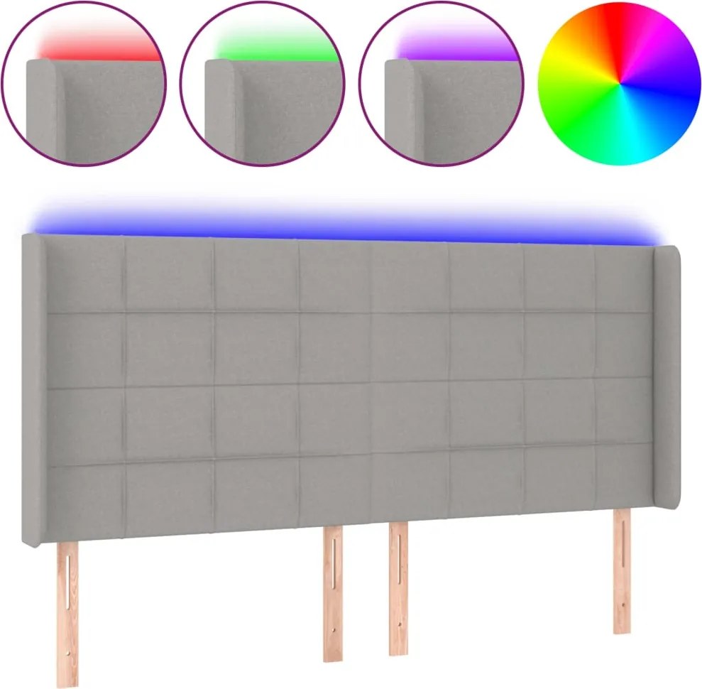 vidaXL világosszürke szövet LED-es fejtámla 163x16x118/128 cm