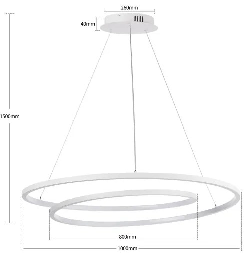 Brilagi-LED Fényerőszabályozható kábeles csillár TWISTER LED/105W/230V, átmérő 100 cm, fehér + távirányítóval