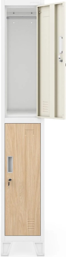 Öltözőszekrény fém munkahelyi mély 2 ajtós fehér/sonoma tölgy, 292x1720x600 mm: BARTEK 1 Plus D600 Eco Design