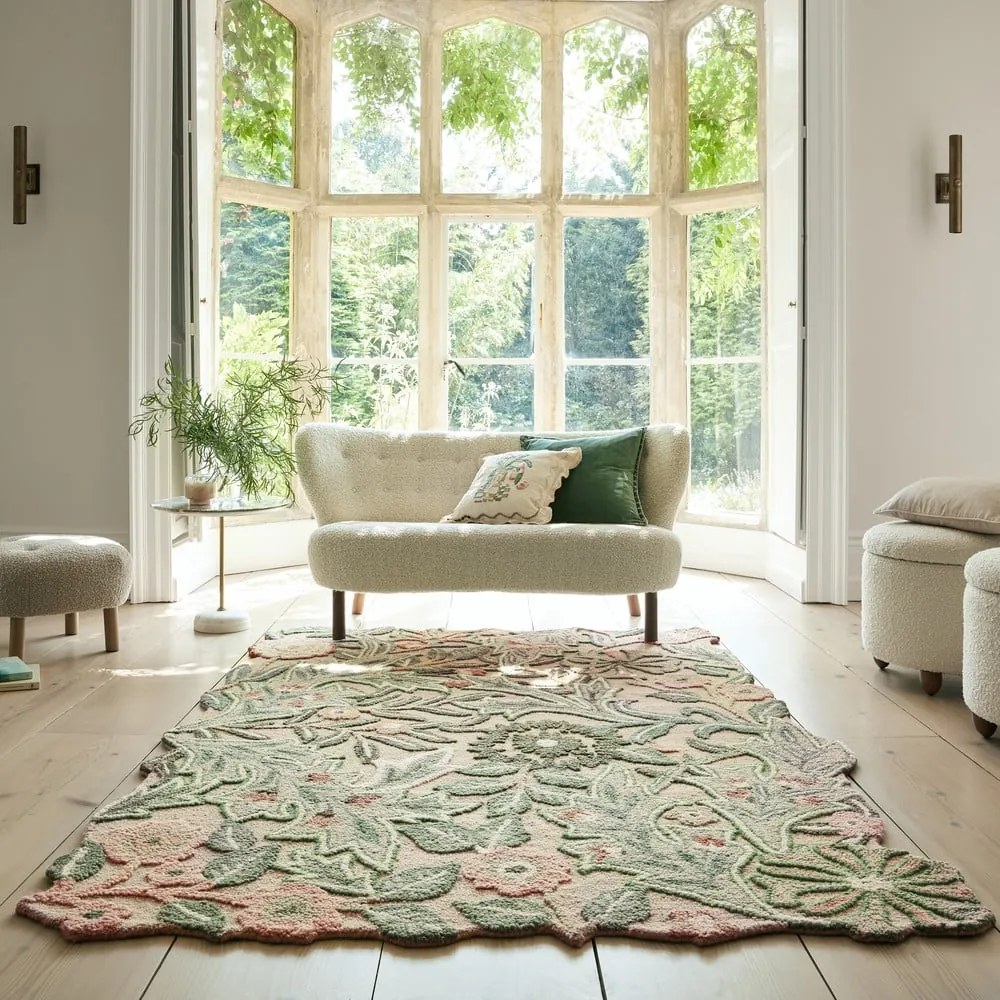 Zöld kézi szövésű gyapjú szőnyeg 160x230 cm Bryony Shaped Floral – Flair Rugs