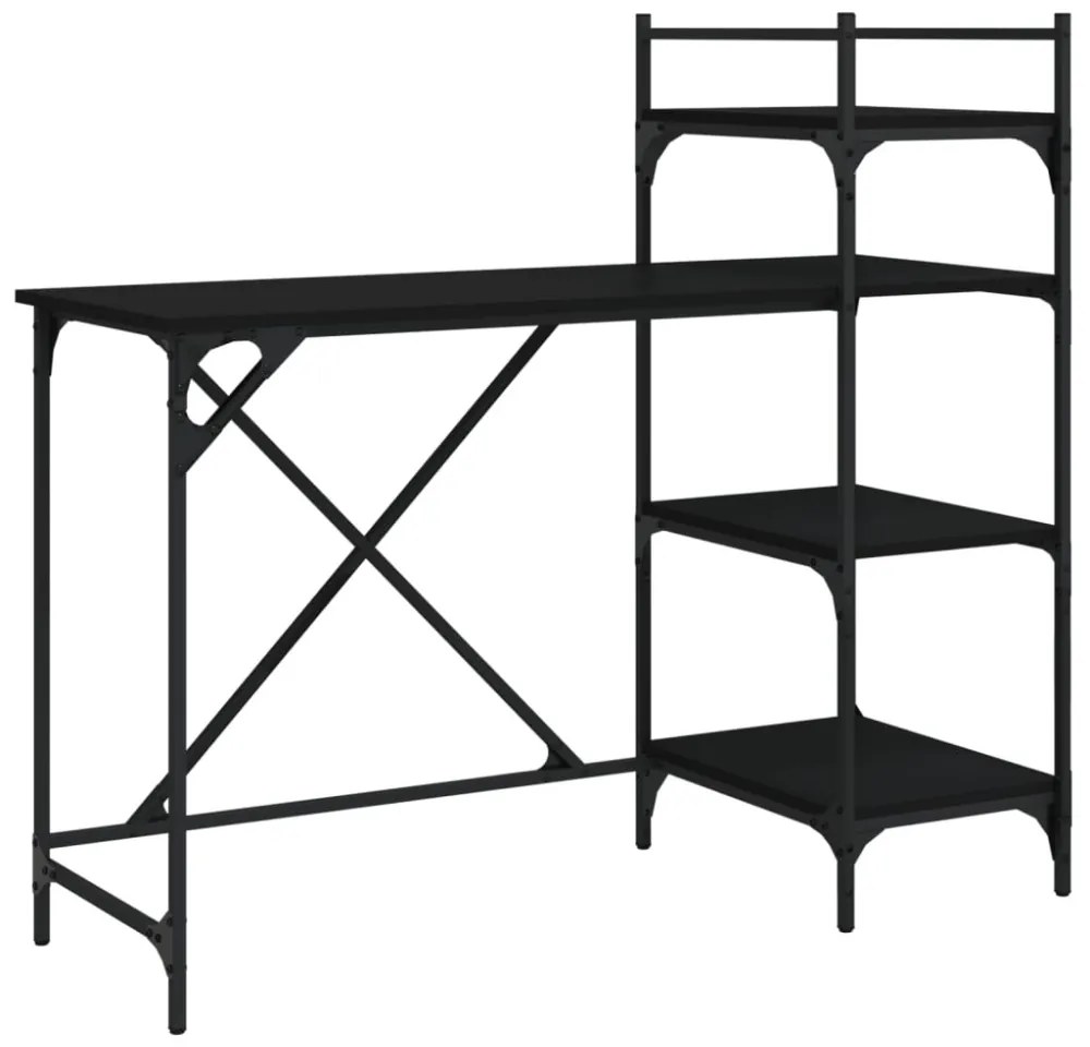 fekete számítógépasztal polcokkal 120x47x109 cm