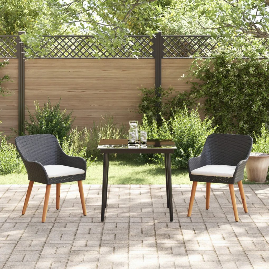 3 darabos kerti étkező szett fekete poly rattan