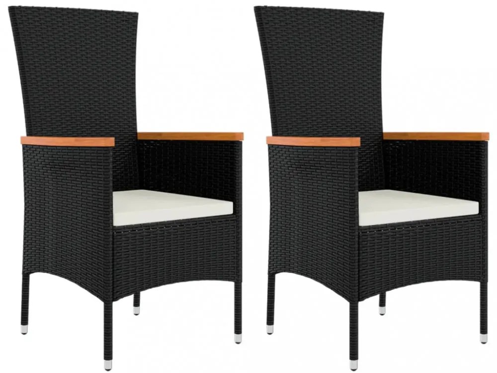 vidaXL 3 részes fekete polyrattan kerti étkezőgarnitúra párnákkal