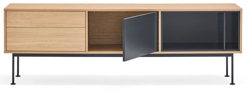 Yoko antracitszürke TV-állvány tölgyfa dekorral - Teulat