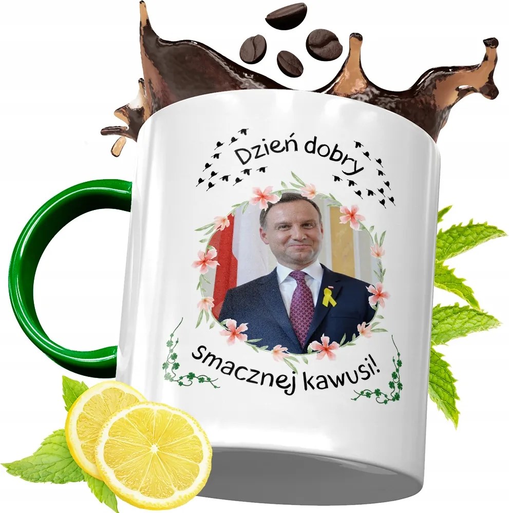 Zöld Bögre Andrzej Duda Elnök Ajándék Nyomtatott Fotóval