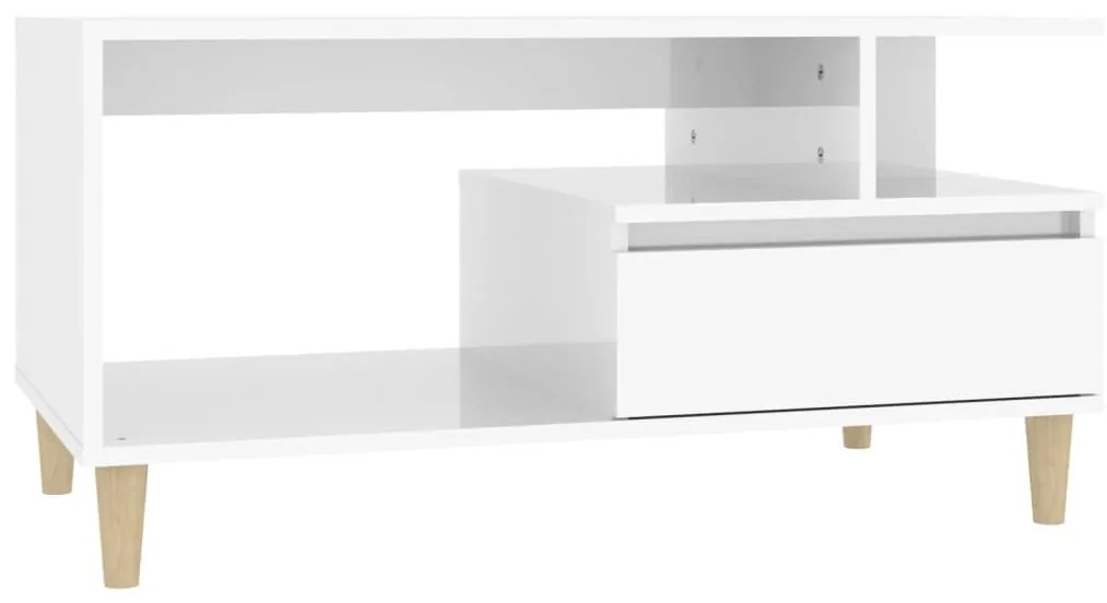 Magasfényű fehér szerelt fa dohányzóasztal 90x49x45 cm