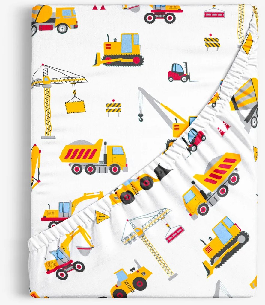 Goldea gyerek pamut körgumis lepedő - teherautók és kotrógépek 80 x 200 cm