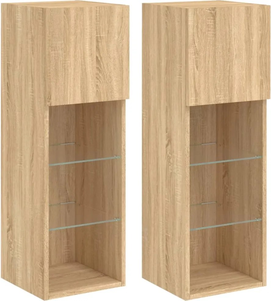 vidaXL 2 db sonoma tölgy színű TV-szekrény LED-ekkel 30,5x30x90 cm