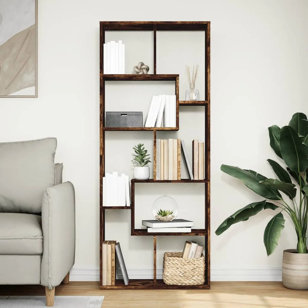 füstös tölgy szerelt fa elválasztó könyvespolc 67x25x161,5 cm