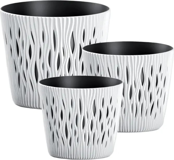 Virágtartó szett Sandy Round 1,7/3/7,9L fehér Virágtartó fedél