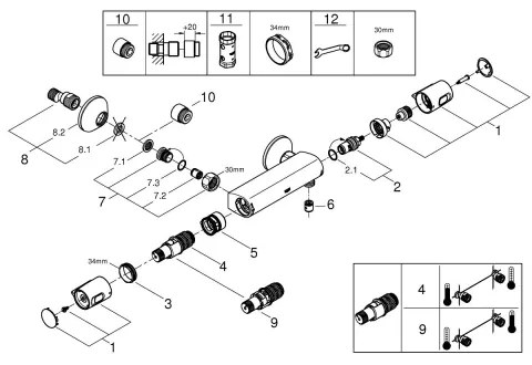 GROHE 1022172432 - PRECISION TREND termosztátos zuhanycsaptelep fekete