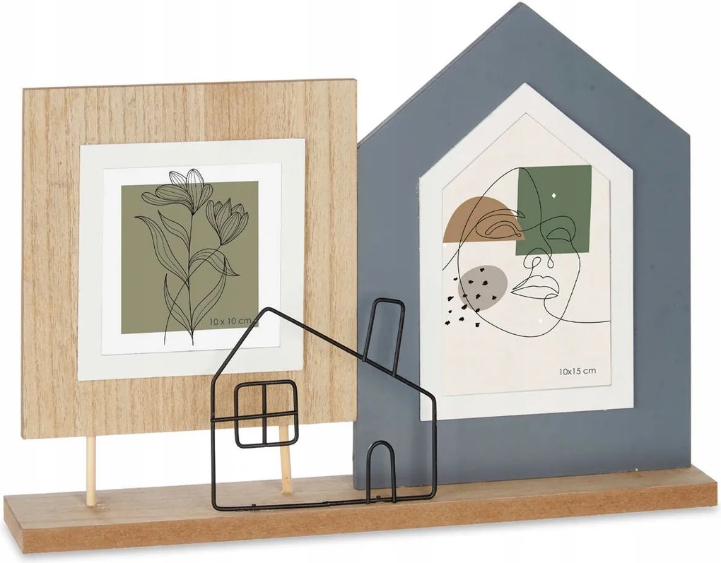 Képkeret 2 Képhez Házikó, Álló, Fém És Mdf