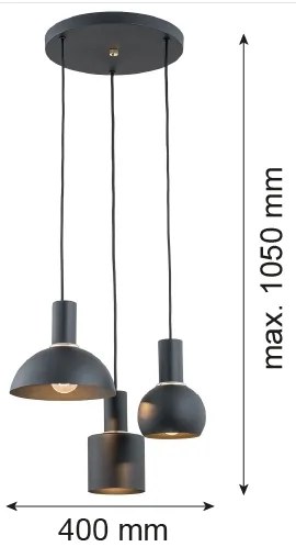Argon 1472 - Csillár zsinóron SINES 3xE27/15W/230V fekete