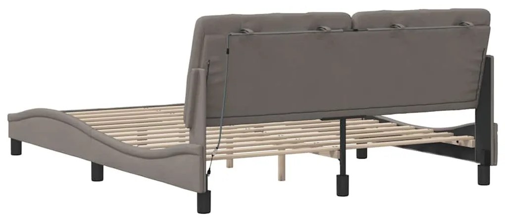 tópszínű szövet ágykeret LED-ekkel matrac nélkül 160 x 200 cm