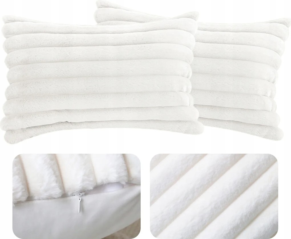 Díszpárnahuzat Szett Bársony Csikos Puha Kényelmes Dekoratív 2DB Fehér 30X50