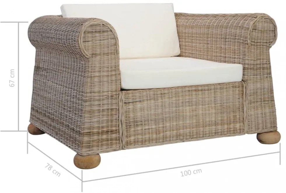 természetes rattan fotel párnákkal