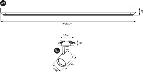 BRILAGI - Sínrendszeres spotlámpa HUSKY 8xGU10/10W/230V 300 cm fehér