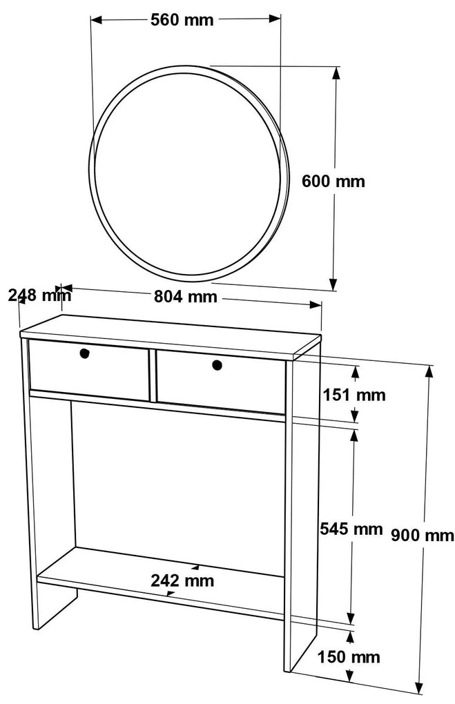 Konzolsztal Lentorella 2 (tükörrel) (fehér + többszínű). 1106469