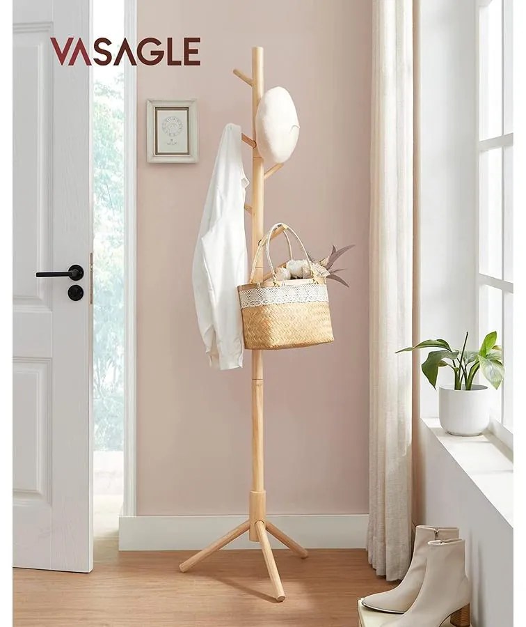 Tömör fa kabáttartó 8 kampóval 175cm magas