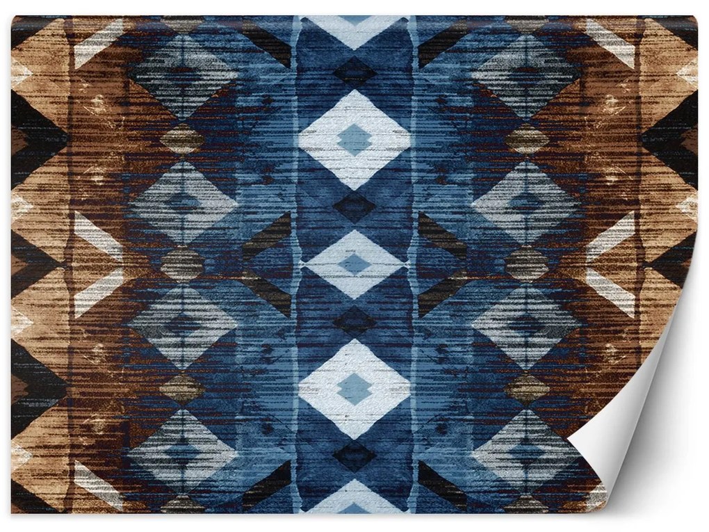 Gario Fotótapéta Geometrikus minta, kék barna gobelin Anyag: Vlies, Méret: 150 x 105 cm
