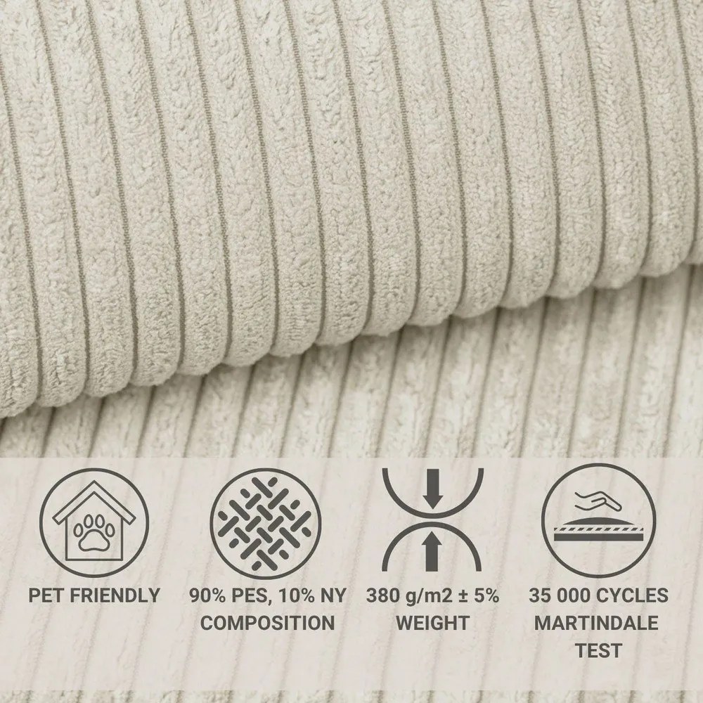 Krémszínű kordbársony kinyitható-tárolóhelyes sarokkanapé (jobb oldali-L alakú) Tonga – Maison de Rêve