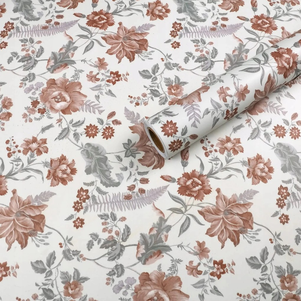 Öntapadós furnér fólia Vintage Fali Bútorra 40x300cm Fehér Virágos