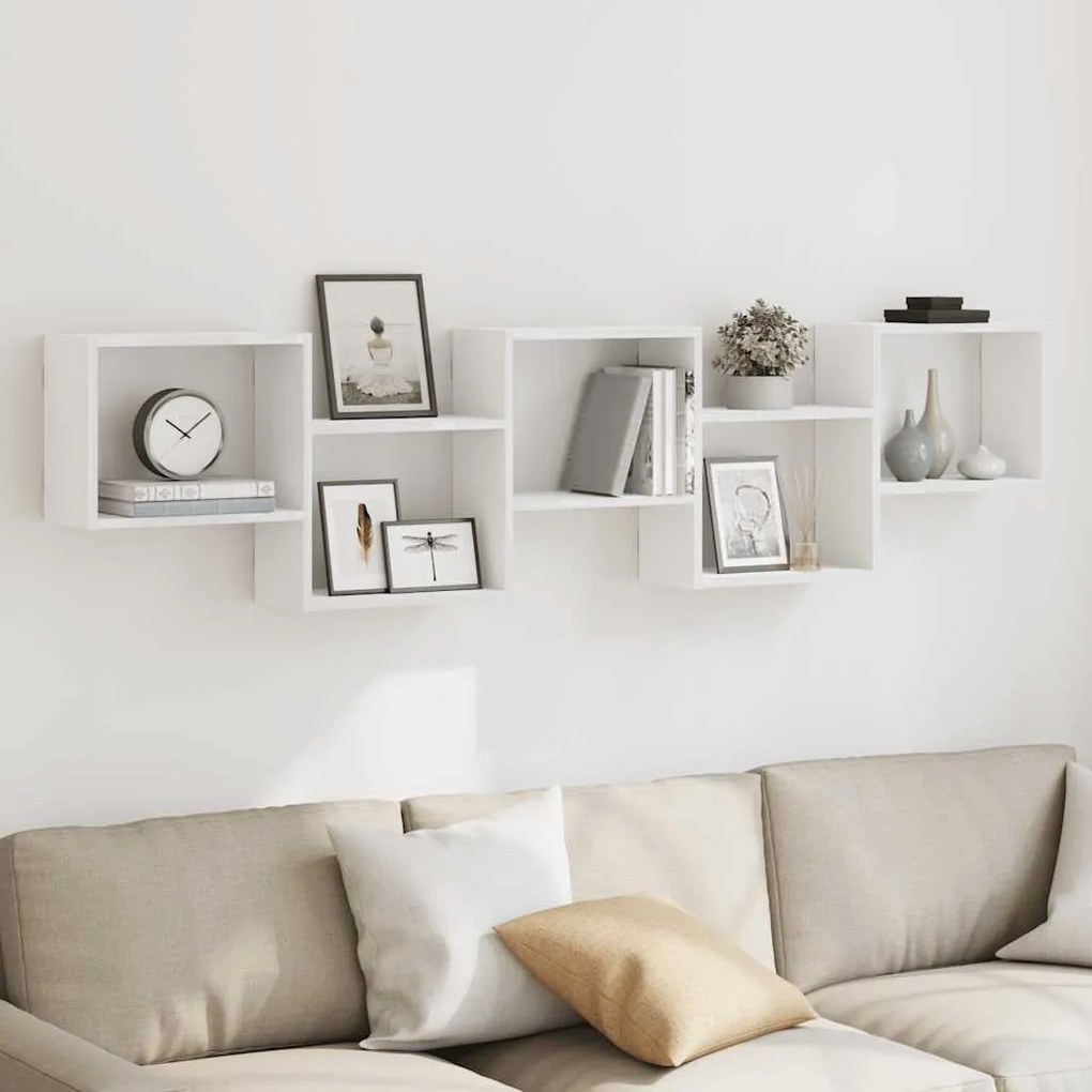 fehér szerelt fa fali kockapolc 5 rekeszes színű