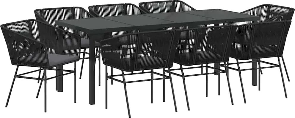 vidaXL Kert étkező szett párnával 9 pcs Fekete Porszórt acél