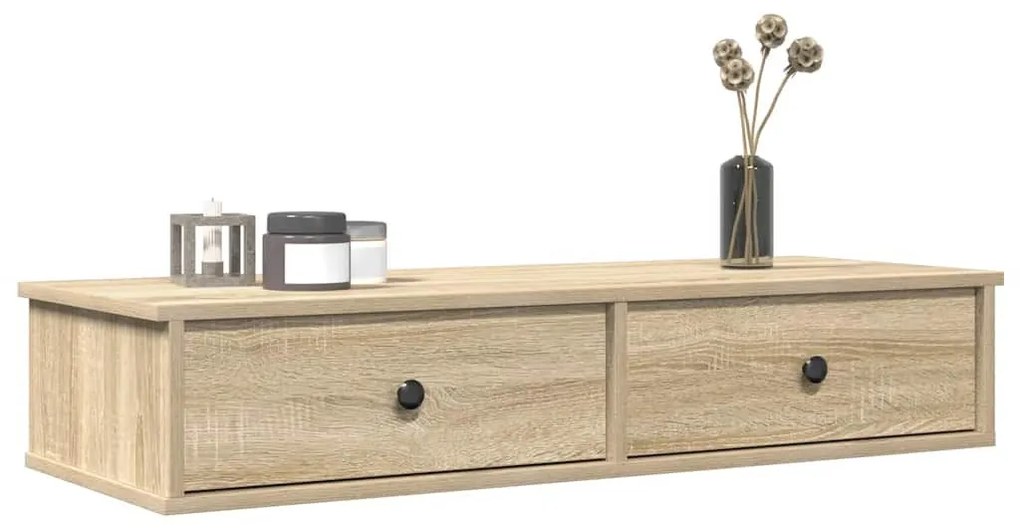 sonoma tölgy szerelt fa falipolc fiókokkal 100 x 37,5 x 19 cm