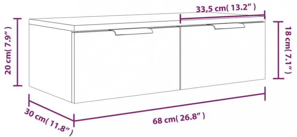 betonszürke szerelt fa faliszekrény 68 x 30 x 20 cm