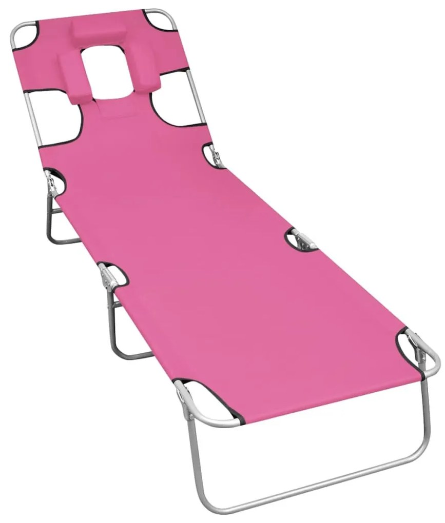 Magenta színű acél összecsukható napozóágy fejpárnával