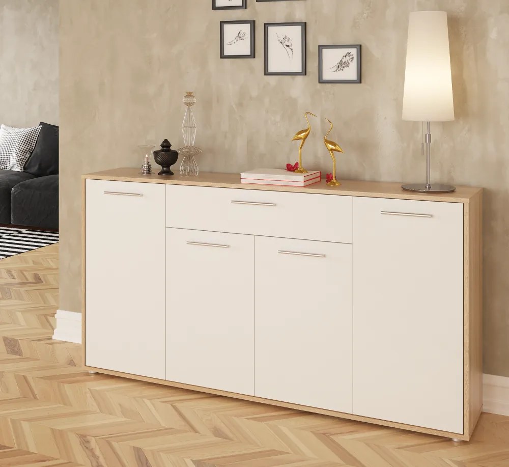 Komód, sonoma tölgy/fehér, LUNIA