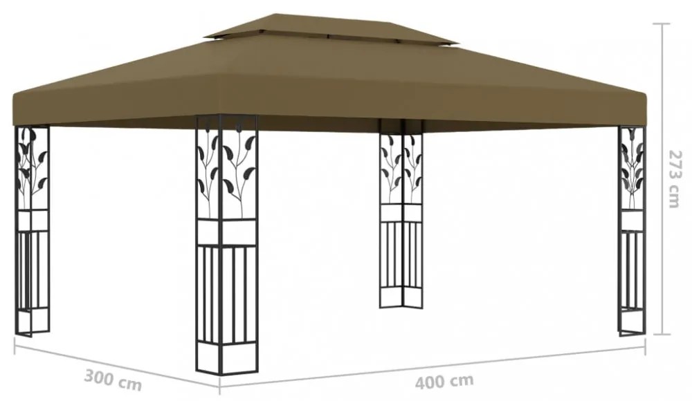 tópszínű dupla tetős pavilon LED fényfüzérrel 3 x 4 m