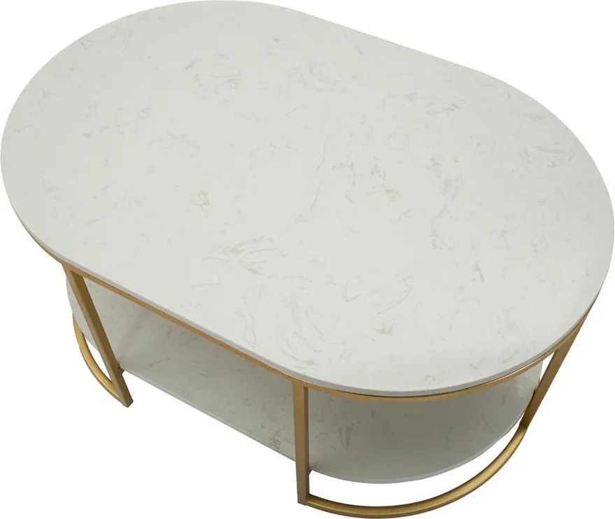 Fehér-aranyszínű dohányzóasztal márvány asztallappal 60x90 cm Izmir – Mauro Ferretti