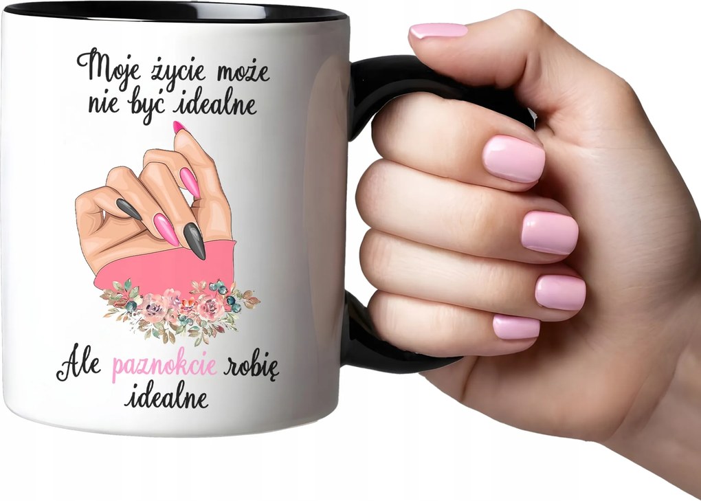 Fehér kerámia bögre fekete füllel 330 ml Ajándék Köröm stylistnak