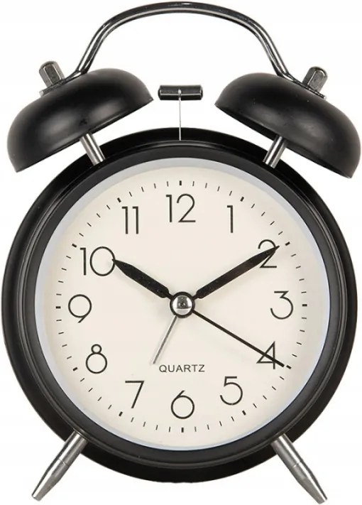 Fekete klasszikus ébresztőóra fekete indexekkel Ronand 12x6x17 cm